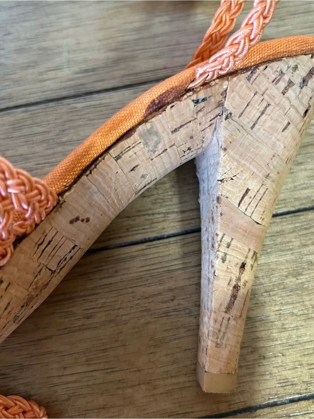 Heels - orange braided strap heels with cork bottom- Tropical resort style 6M